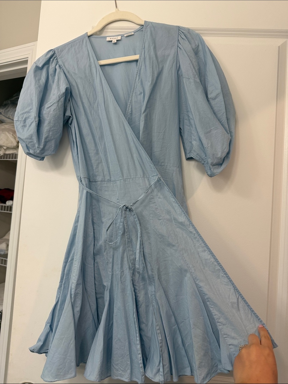 Rhode Light Blue Puff-Sleeve Wrap Dress